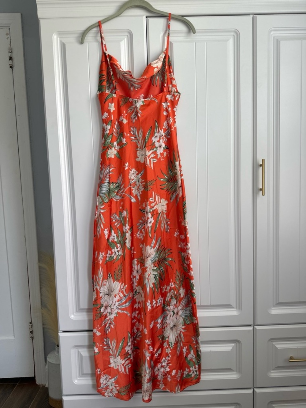 Paper Heart Orange Tropical Floral Satin Cowl Maxi Dress - Small - Picture 2 of 8